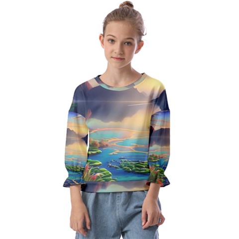 Exquisite Sunset Kids  Cuff Sleeve Top by GardenOfOphir