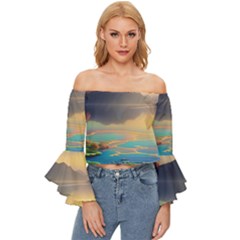 Exquisite Sunset Off Shoulder Flutter Bell Sleeve Top