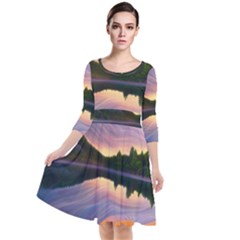 Flaming Sunset Quarter Sleeve Waist Band Dress