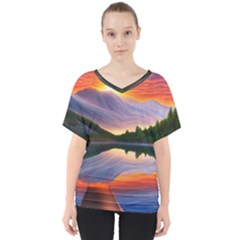 Flaming Sunset V-neck Dolman Drape Top by GardenOfOphir