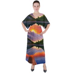 Flaming Sunset V-neck Boho Style Maxi Dress by GardenOfOphir