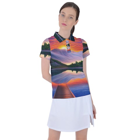 Flaming Sunset Women s Polo Tee by GardenOfOphir