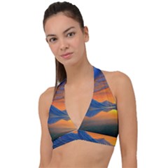 Glorious Sunset Halter Plunge Bikini Top by GardenOfOphir