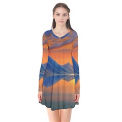 Glorious Sunset Long Sleeve V-neck Flare Dress