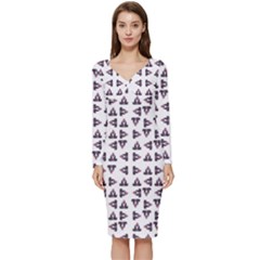 Happy Hound Funny Cute Gog Pattern Long Sleeve V-neck Bodycon Dress  by dflcprintsclothing