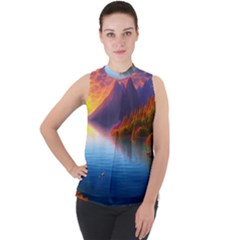 Immaculate Sunset Mock Neck Chiffon Sleeveless Top by GardenOfOphir