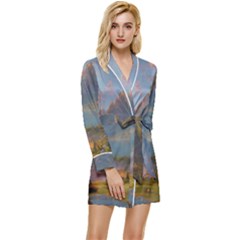 Marvelous Sunset Long Sleeve Satin Robe by GardenOfOphir