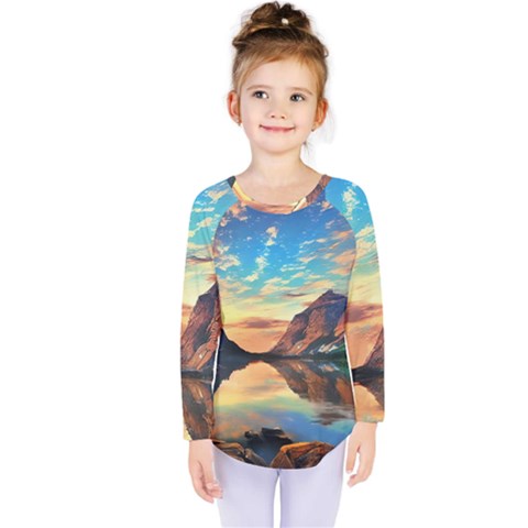 Portentous Sunset Kids  Long Sleeve Tee by GardenOfOphir