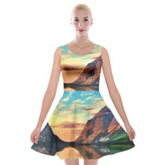 Portentous Sunset Velvet Skater Dress by GardenOfOphir