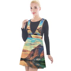 Portentous Sunset Plunge Pinafore Velour Dress by GardenOfOphir