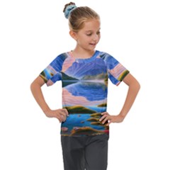 Romantic Lake Sunset Kids  Mesh Piece Tee