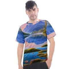 Romantic Lake Sunset Men s Sport Top by GardenOfOphir