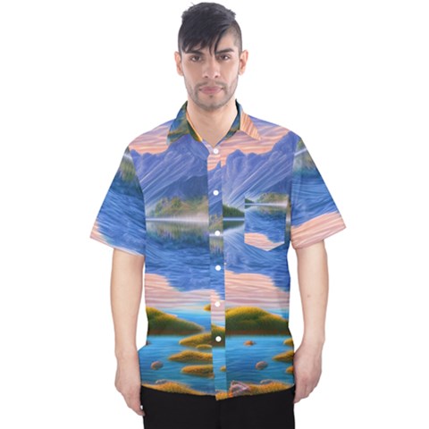 Romantic Lake Sunset Men s Hawaii Shirt by GardenOfOphir