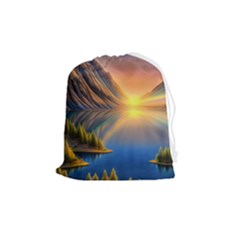 Remarkable Lake Sunset Drawstring Pouch (medium) by GardenOfOphir