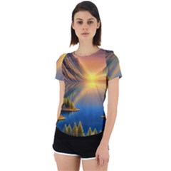 Remarkable Lake Sunset Back Cut Out Sport Tee by GardenOfOphir