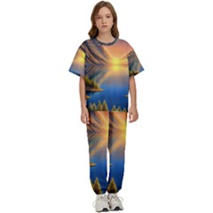 Remarkable Lake Sunset Kids  Tee And Pants Sports Set by GardenOfOphir