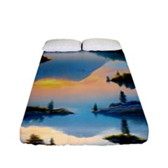 Somber Lake Sunset Fitted Sheet (full/ Double Size) by GardenOfOphir