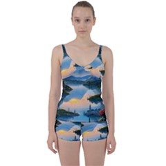 Somber Lake Sunset Tie Front Two Piece Tankini by GardenOfOphir