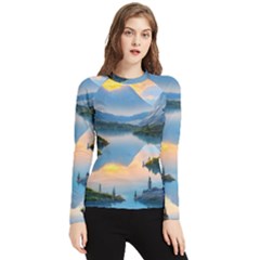 Somber Lake Sunset Women s Long Sleeve Rash Guard by GardenOfOphir