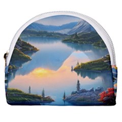 Somber Lake Sunset Horseshoe Style Canvas Pouch by GardenOfOphir