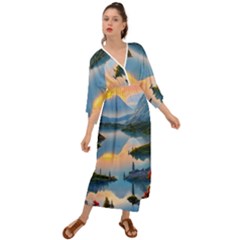 Somber Lake Sunset Grecian Style  Maxi Dress