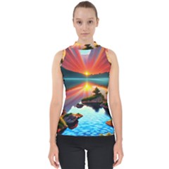 Gorgeous Sunset Mock Neck Shell Top by GardenOfOphir