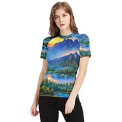 Stunning Sunset By The Lake Women s Short Sleeve Rash Guard by GardenOfOphir