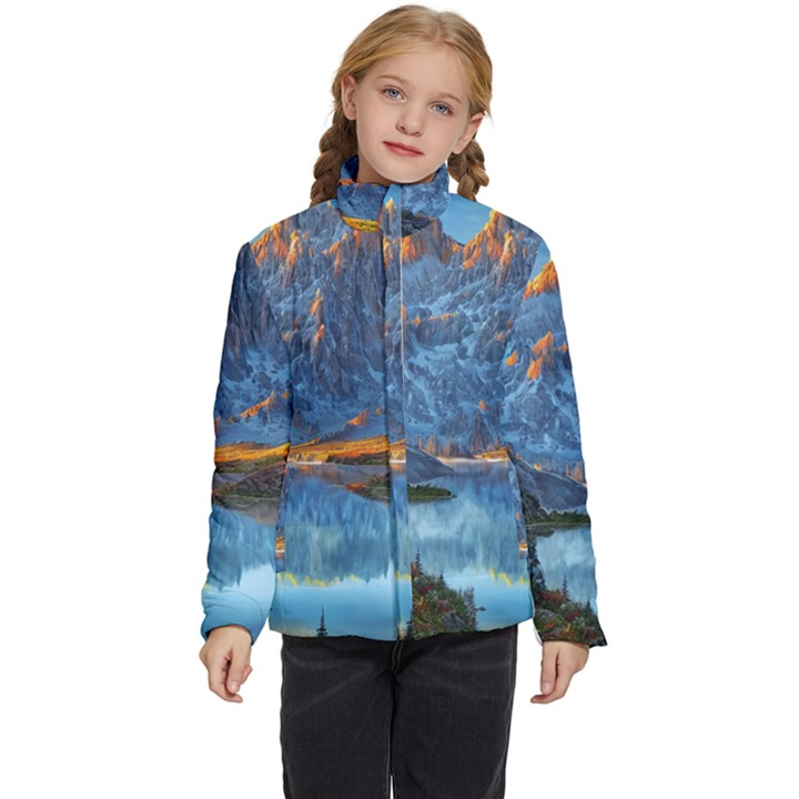 Majestic Lake Landscape Kids  Puffer Bubble Jacket Coat