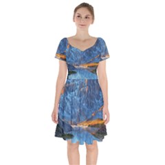 Majestic Lake Landscape Short Sleeve Bardot Dress by GardenOfOphir