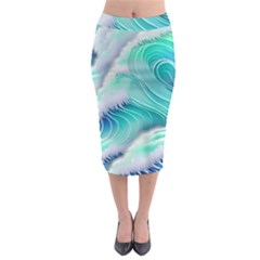 Stunning Pastel Blue Ocean Waves Midi Pencil Skirt