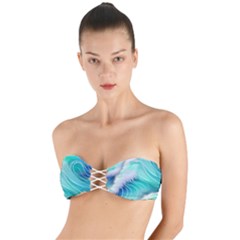 Stunning Pastel Blue Ocean Waves Twist Bandeau Bikini Top by GardenOfOphir