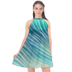 Pastel Ocean Waves Halter Neckline Chiffon Dress  by GardenOfOphir
