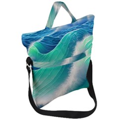 Beautiful Abstract Pastel Ocean Waves Fold Over Handle Tote Bag by GardenOfOphir