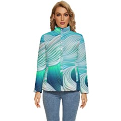 Pastel Abstract Waves Pattern Women s Puffer Bubble Jacket Coat
