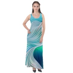 Pastel Abstract Waves Pattern Sleeveless Velour Maxi Dress by GardenOfOphir