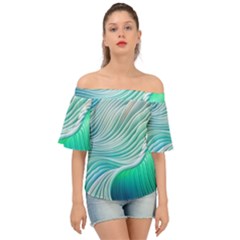 Pastel Abstract Waves Pattern Off Shoulder Short Sleeve Top by GardenOfOphir