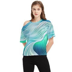 Pastel Abstract Waves Pattern One Shoulder Cut Out Tee by GardenOfOphir