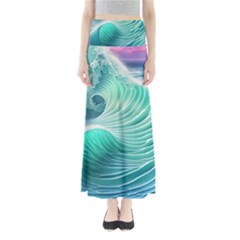 Pink Sky Blue Ocean Waves Full Length Maxi Skirt by GardenOfOphir
