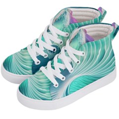 Pink Sky Blue Ocean Waves Kids  Hi-top Skate Sneakers by GardenOfOphir