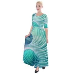 Pink Sky Blue Ocean Waves Half Sleeves Maxi Dress by GardenOfOphir