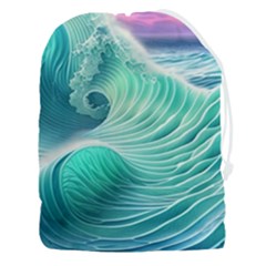 Pink Sky Blue Ocean Waves Drawstring Pouch (3xl) by GardenOfOphir