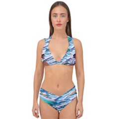 Shore Blue Ocean Waves Double Strap Halter Bikini Set by GardenOfOphir