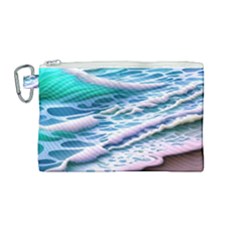 Shore Blue Ocean Waves Canvas Cosmetic Bag (medium) by GardenOfOphir