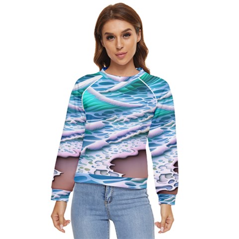 Shore Blue Ocean Waves Women s Long Sleeve Raglan Tee by GardenOfOphir