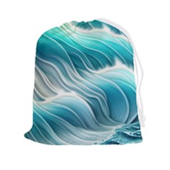 Pastel Blue Ocean Waves Iii Drawstring Pouch (2XL)