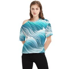 Pastel Blue Ocean Waves Iii One Shoulder Cut Out Tee by GardenOfOphir