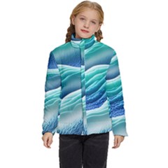 Pastel Beach Wave I Kids  Puffer Bubble Jacket Coat by GardenOfOphir