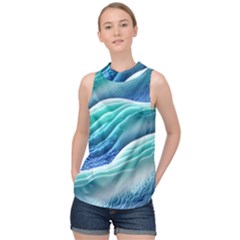 Pastel Beach Wave I High Neck Satin Top by GardenOfOphir