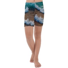 Abstract Waves Summertime On The Sea Kids  Lightweight Velour Capri Yoga Leggings by GardenOfOphir