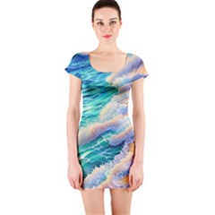 Waves At The Ocean s Edge Short Sleeve Bodycon Dress by GardenOfOphir